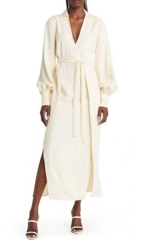 Alexis  Ivory Shey Satin Side Slits Crepe Style V-Neckline Dress size S