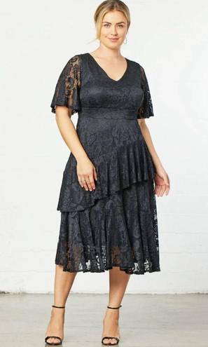 Onyx NEW Kiyonna Lace Affair Ruffle Flounce Midi Cocktail Dress in  Size XL