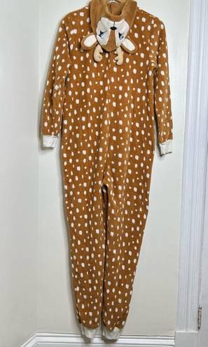 Spirit Halloween  One Piece Deer Costume Pajamas Hood Blue Eyes Size Small Soft