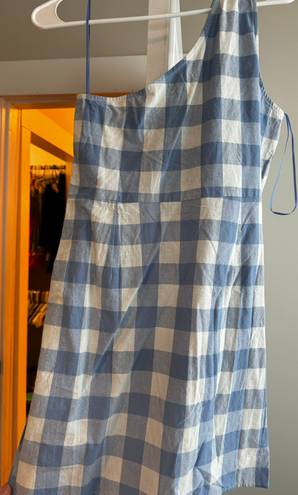 Checkered One Shoulder Dress Blue Size M