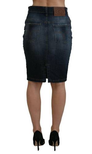 Fiorucci  Dark Blue Wash Mid Waist Pencil Cut Denim Skirt Sz IT 40 / US S NEW