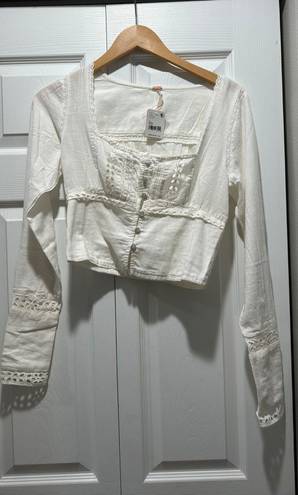 Free People Cream Lace Long Sleeve Top