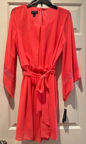 A Byer NWT A. BYER CORAL PINK LONG SLEEVE DRESS SIZE LG