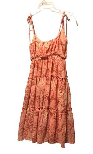 VICI  Tie Strap Tiered Flowy Mini Sun Dress in Palm Leaf Pattern Size XS