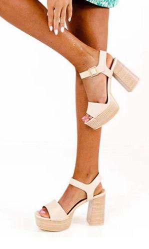 Soda Nude Faux Leather Chunky Heel Platform 