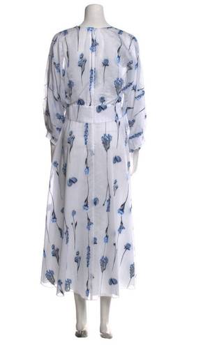 NWT Rare!! Lela Rose White Blue Floral Voile Full Sleeve V neck Midi Dress 10