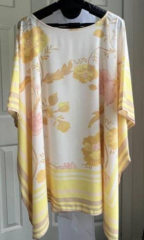 Jason Wu J  Yellow Floral Chiffon Tunic Top Spring Summer Cover Up Flowy, Size L