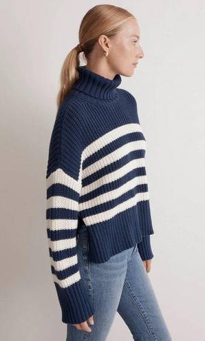 Madewell  Wide Rib Turtleneck Sweater Navy and White Striped Women’s size medium