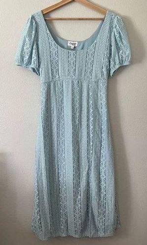 Lavender Moon Floral Lace overlay open back puff sleeve dress size xl baby blue