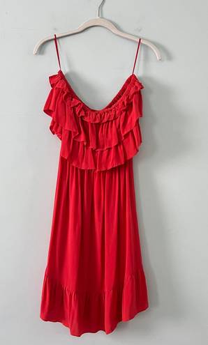 Rebecca Taylor NWT  Chelsea Ruffle Strapless Silk Cherry Orange Dress