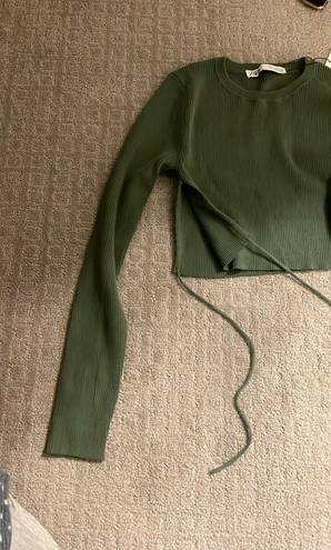 ZARA Green Crop Top Sweater 