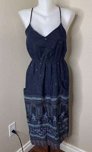 Patagonia Abstract Wildflower Racerback Birds Sundress Dress Blue Sz XS Pockets