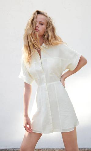 ZARA White Linen Button Down Collared Dress