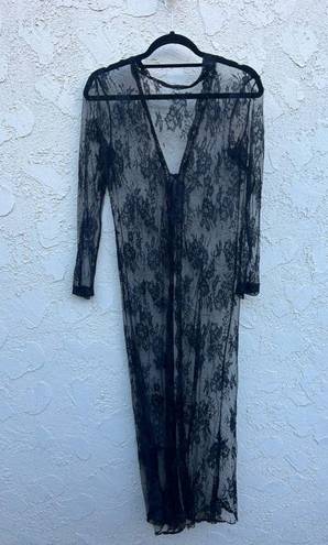 Frederick's of Hollywood Medium black lace tie up long lingerie gown