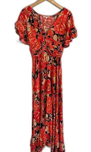 Abel the label  Vivid Dreams Maxi Dress Red Black Floral Size S