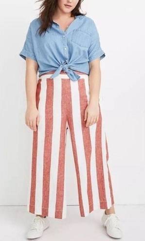 Madewell  Linen Blend Orange & White Stripe Wide Leg Pants