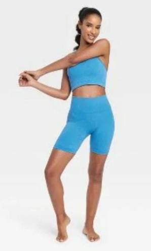 JoyLab Women's High-Rise Ribbed Seamless Bike Shorts 6" -  Blue S - NWT