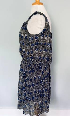 Angie Francescas Collection Black Gray Blue Feather Print Sleeveless Dress