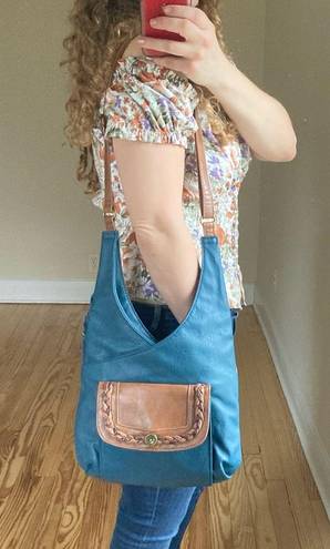 Bueno  boho bag blue and brown braiding