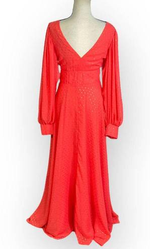 Kimberly  Goldson Lesli Clip Dot Long Sleeve Maxi Dress Women's XS Coral NWT