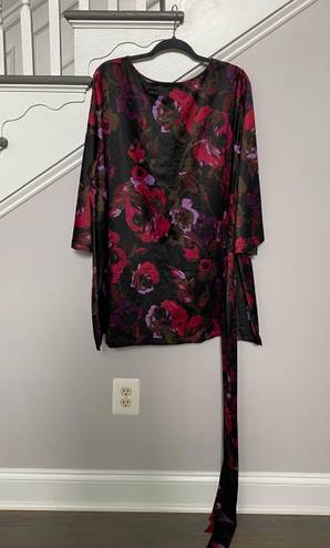 Dennis Basso Dennis By  Womens Size XL Silky Dress Black Pink Floral