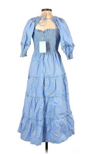 Hill House NWT  Nesli Nap Dress in Light Blue Glitter Check Smocked Midi S