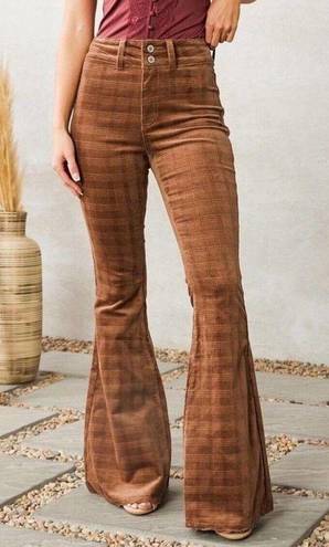 KanCan USA Kancan Corduroy Pants Womens 34x32 Brown Textured Flare Wide Leg High Rise NEW