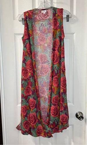 LuLaRoe  Multicolor Floral Print Knit Sleeveless Open Vest Kimono Duster XS