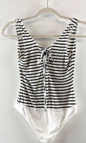 Lovers + Friends  Allie Tank Top Striped Lace Up Bodysuit Navy Blue White Small