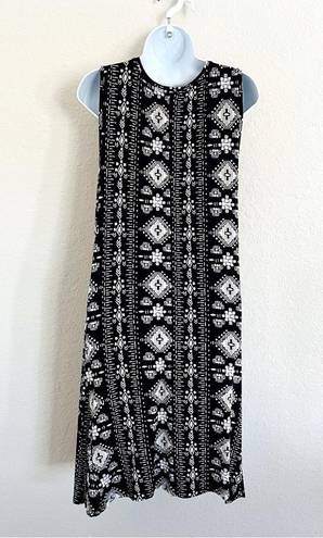 Style & Co A Line Swing Dress Black Cream Batik Print Women’s Large VGC