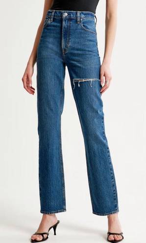 Abercrombie & Fitch The 90s Ultra High Rise Straight Dark Wash Distressed Jeans