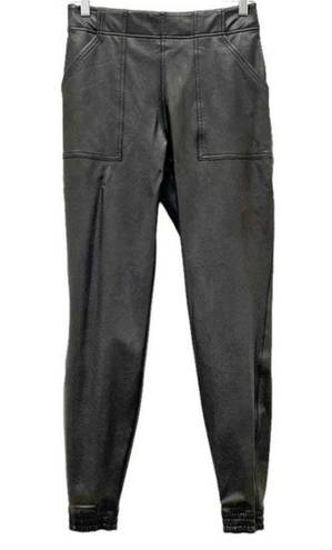 Spanx  Faux Leather Jogger Pants Black High Rise Elastic Waist Vegan Size Medium