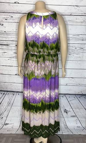 Dress Barn  Woman Size 16 Purple & Green Chevron Stripe High-Neckline Maxi Dress