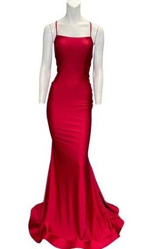 Jessica Angel  974 Square Neck Ruched Open Back Gown Red Size XS NWT