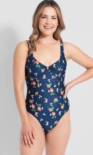 Modcloth NWOT  Brandy Underwire One-Piece Navy Strawberry Print Swimsuit Small