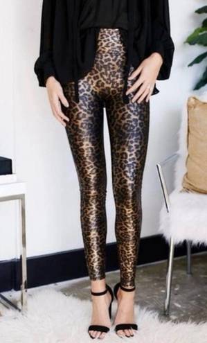 Spanx  Faux Leather Leopard Shine Legging Pants Shapewear Animal Print Size 1X