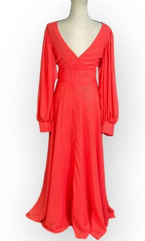 Kimberly  Goldson Lesli Clip Dot Long Sleeve Maxi Dress Women's XS Coral NWOT