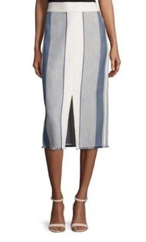 Lafayette 148  Adelina Striped Pencil Skirt Fringe Hem Midi Cotton Blend Size 4