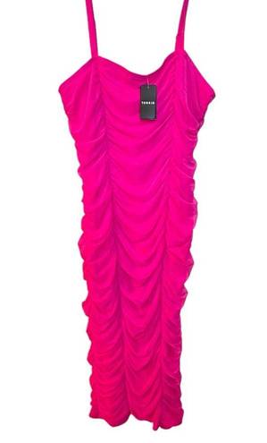 Torrid NWT Women’s  Midi Mesh Shirred Bodycon Dress hot pink ruched size 10