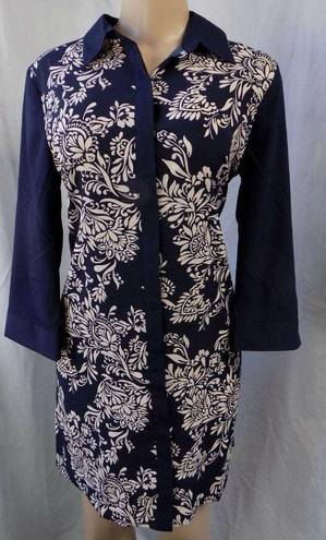 The Loft "" BLUE & BEIGE FLORAL 3/4 SLEEVES LIGHTWEIGHT SHIFT SHIRT DRESS SZE: XS NWT