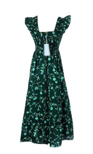 Hill House NWT  Ellie Nap Dress in Green Botanical Floral Smocked Midi Ruffle S