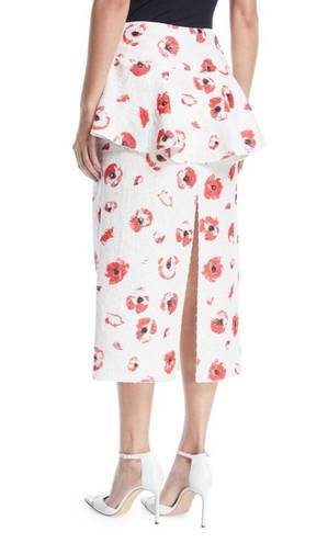 Proenza Schouler $1950  2 High Slit Midi Skirt Peplum Poppy Cream White Red Black