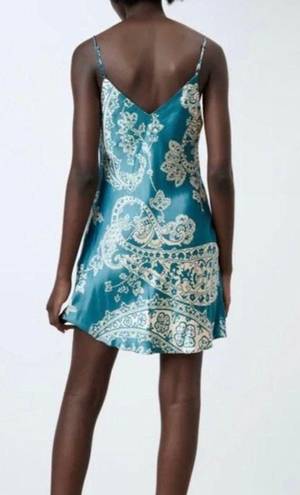 ZARA Satin Effect Print Mini Dress