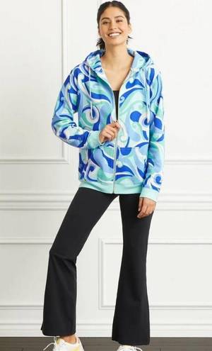 Hill House  Allie Full Zip Hooded Jacket Blue Ocean Kaleidoscope Size Small