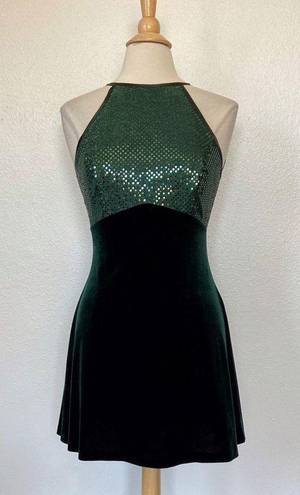 Jump Vintage 90’s Emerald Green Velvet & Sequin Open Back Cocktail Dress