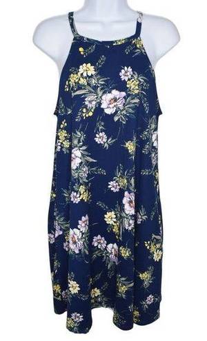 Nine Britton  Womens Blue Floral Pattern Sleeveless Sundress High Neck Dress Sz M