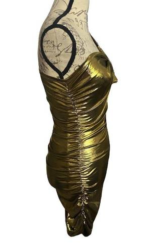 Micas  Gold Metallic One Shoulder Ruched Mini Dress X-Small