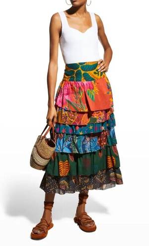 Farm Rio  Mixed Prints Layered Maxi Skirt