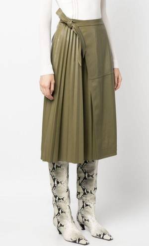 Simkhai Mar Faux Leather Pleated Side Tie Wrap Skirt in Nori Size 2