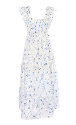 Hill House NWT  Ellie Nap Dress in Blue Botanical Floral Smocked Midi Ruffle XS